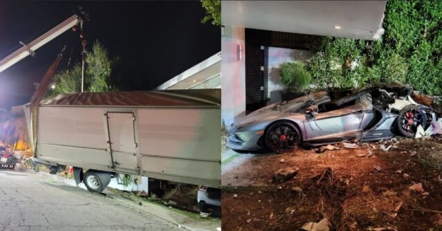 Kecelakaan Sadis Mobil Lamborghini Aventador dan Truk Kontainer